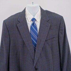 Jos A Bank Regal Fit Wool Gray Black Houndstooth‎ W/ Purple Blue Windowpane 50L